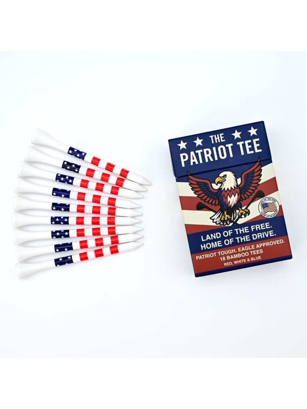 Premium Bamboo Golf Tees - 18 Pack, Red White Blue American Flag, Eco-Friendly